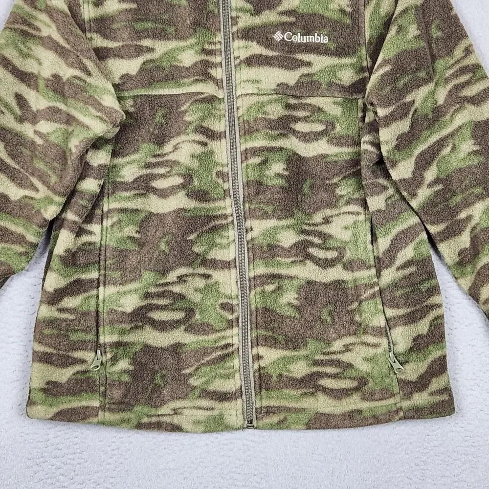 Columbia Jacket Youth 10/12 Green Camo Fleece Full Zip Outdoors Hunting Warm